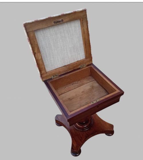 ANTIQUE WILLIAM IV MAHOGANY SEWING BOX STOOL WORK TABLE C1840 - ADDITIONAL PHOTO 1
