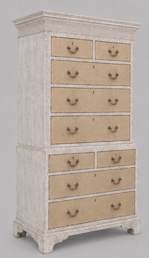 AN ATTRACTIVE MAHOGANY GEORGE III CHEST ON CHEST BLEACHED AND PAINTED
