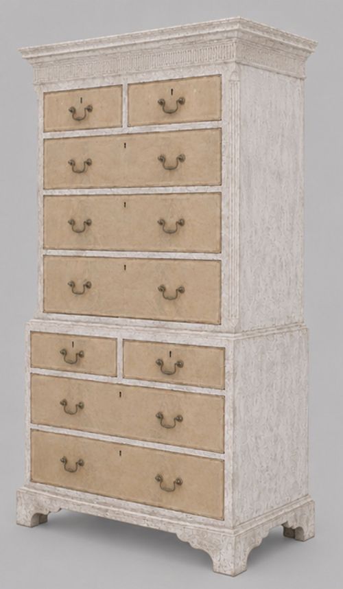 AN ATTRACTIVE MAHOGANY GEORGE III CHEST ON CHEST BLEACHED AND PAINTED - ADDITIONAL PHOTO 2