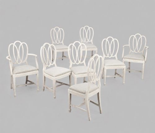 A FABULOUS SET OF EIGHT LATER PAINTED DINING CHAIRS