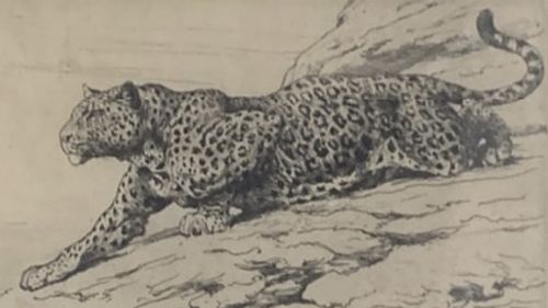 HERBERT DICKSEE ETCHING ON PAPER C1900 SIGNED ART PROOF LTD ED 'LEOPARD ON HILLSIDE' - ADDITIONAL PHOTO 2