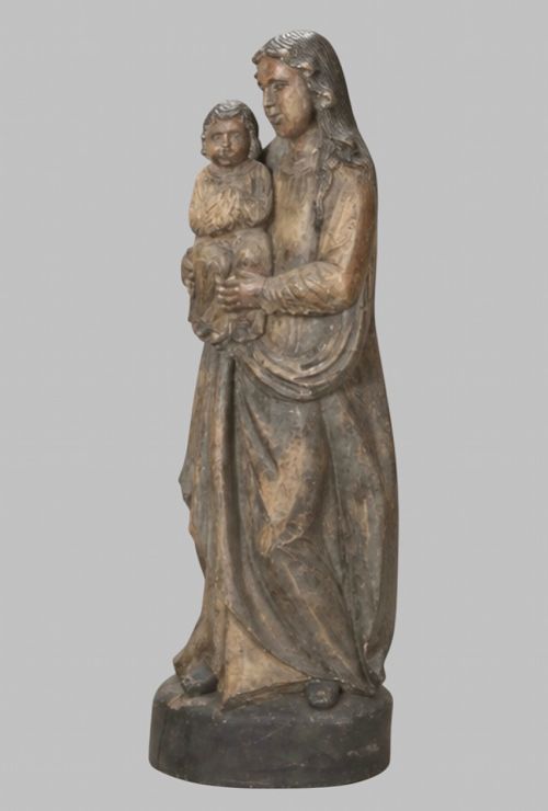 CARVED DEVOTIONAL FIGURE OF THE MADONNA AND CHRIST CHILD C1900