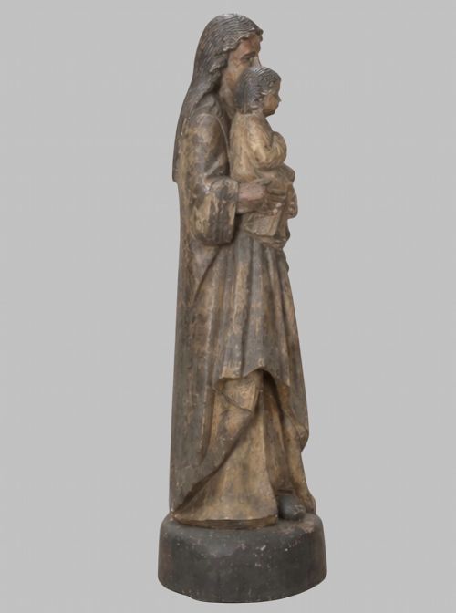 CARVED DEVOTIONAL FIGURE OF THE MADONNA AND CHRIST CHILD C1900 - ADDITIONAL PHOTO 1