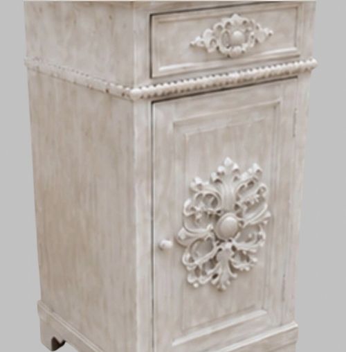 PAIR OF FRENCH PAINTED BEDSIDE CABINETS WITH MARBLE TOPS C1900 - ADDITIONAL PHOTO 4