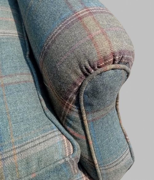 1930S ENGLISH WINGBACK ARMCHAIR IN MULBERRY SHETLAND PLAID TEAL - ADDITIONAL PHOTO 5