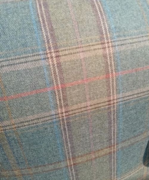 1930S ENGLISH WINGBACK ARMCHAIR IN MULBERRY SHETLAND PLAID TEAL - ADDITIONAL PHOTO 6