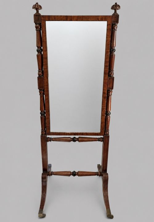 A HANDSOME 19THC MAHOGANY CHEVAL MIRROR