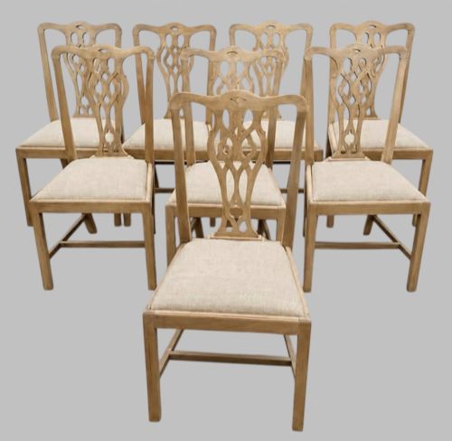 Set of Eight Mid-19th Century Bleached Mahogany Dining Chairs