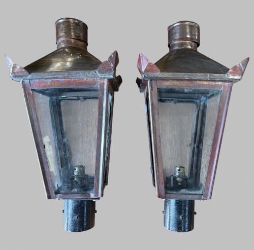 Pair of Early 20th-century Copper Post Lanterns Circa 1920–1940