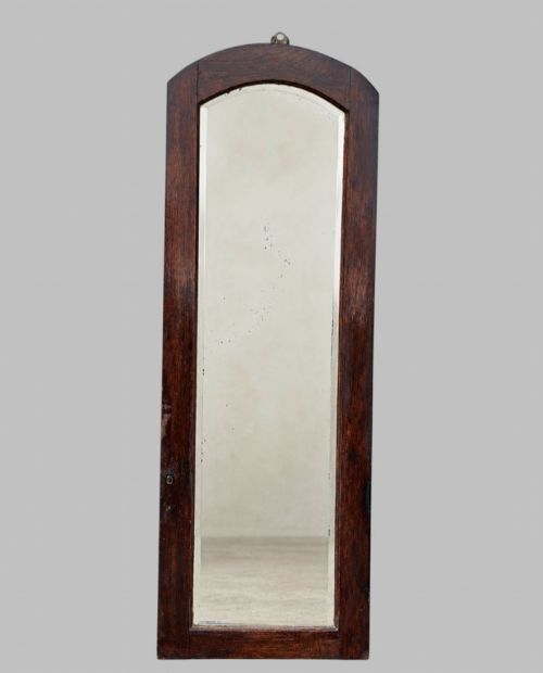 Early 20th-century Oak Arched Wall Mirror with Bevelled Glass