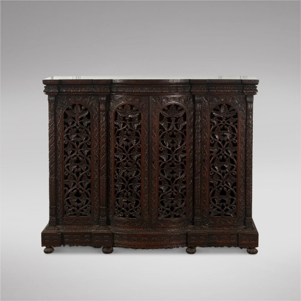 A Highly Decorative Burmese 19thc Three Door Cabinet 