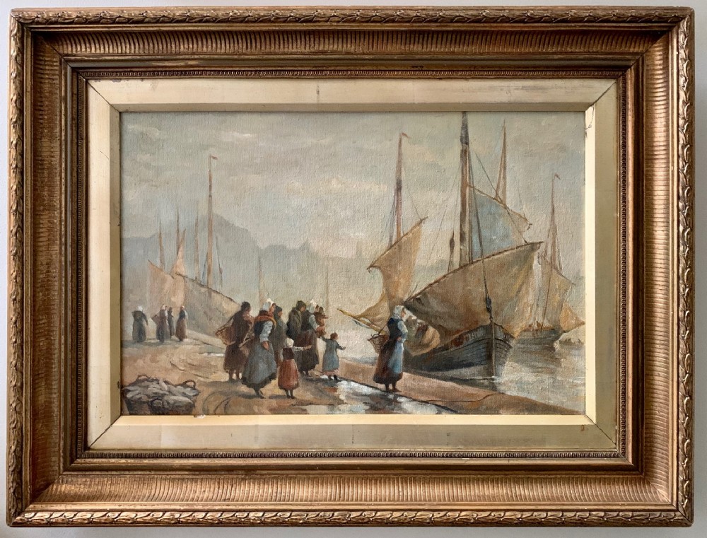 European School (19th Century) Oil on board, coastal scene 