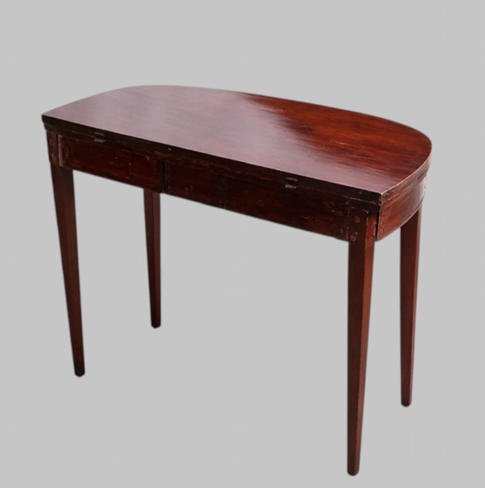 Late 19th Century Georgian Revival Mahogany fold over Tea Table with stringing View II