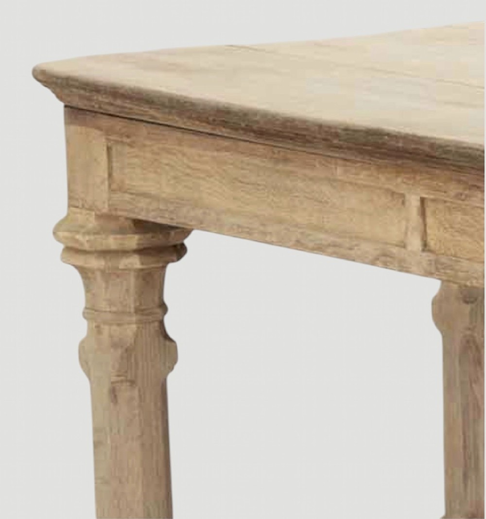 An early nineteenth-century bleached oak hall table featuring carved column supports and a plain rectangular top. View IV