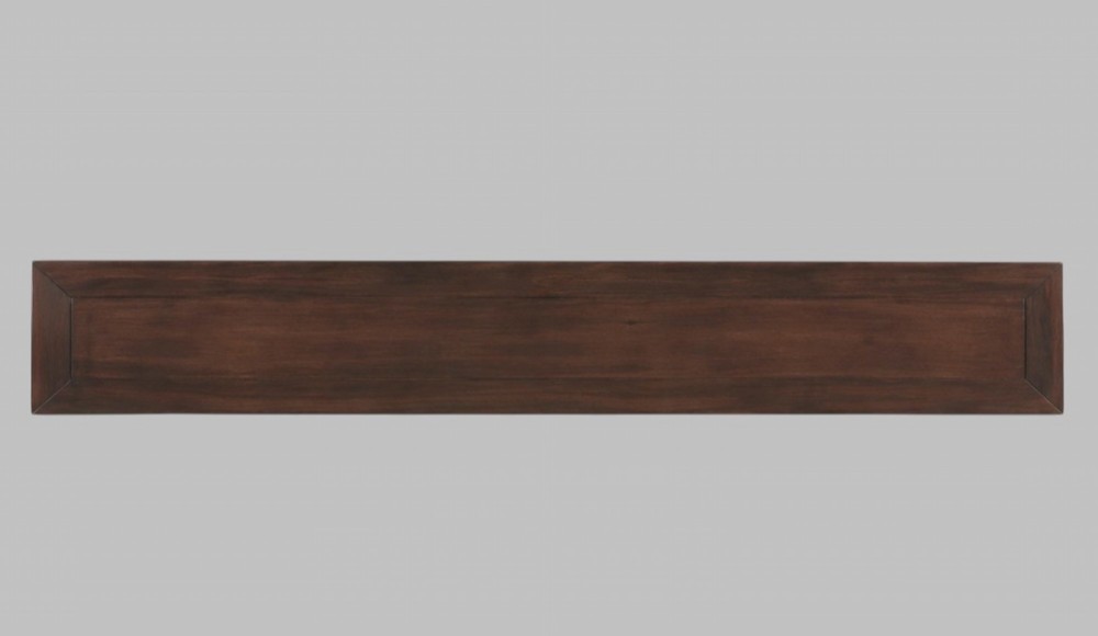 A late 19th-century Chinese dark hardwood altar table with an openwork geometric carved apron and recessed leg stretchers. View VI