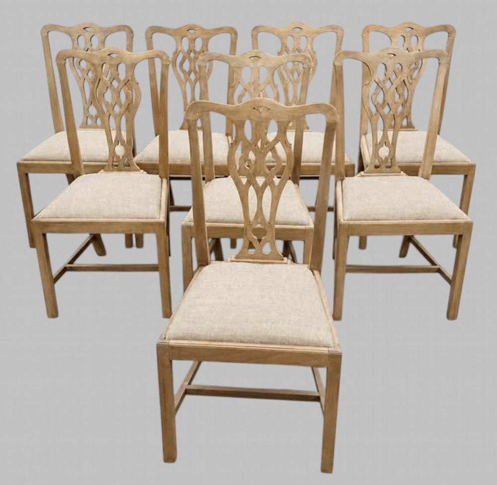 Set of Eight Mid-19th Century Bleached Mahogany Dining Chairs