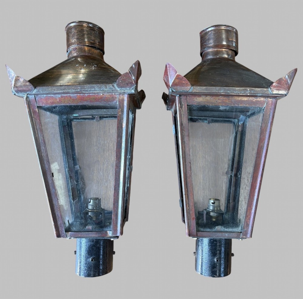 Pair of Early 20th-Century Copper Post Lanterns Circa 1920–1940