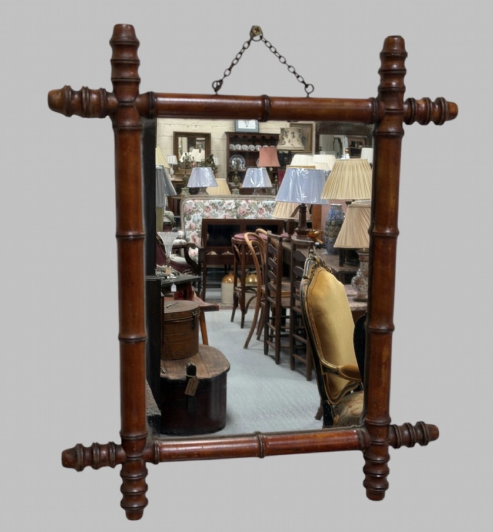 Antique Faux Bamboo Wall Mirror, c.1900