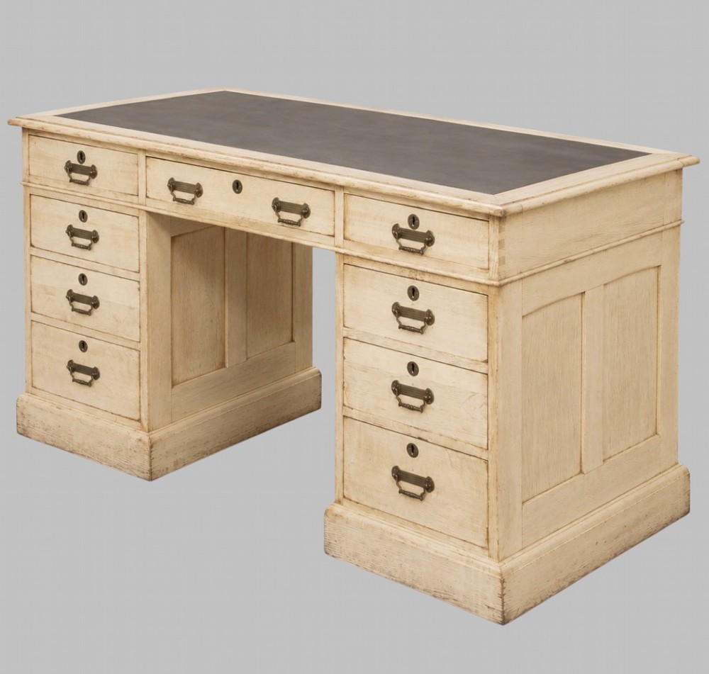 A Handsome Circa 1900 Bleached Oak Pedestal Desk