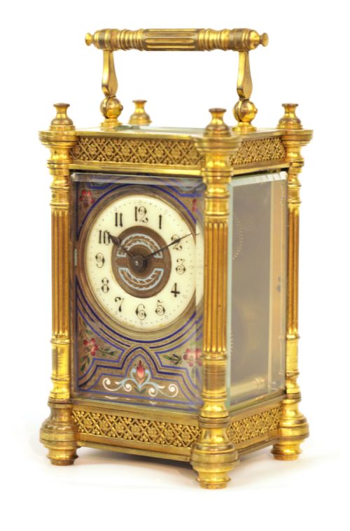 a 19th century french champleve enamel carriage clock - CATEGORY: ANTIQUE CLOCKS - DATED 19TH CENTURY