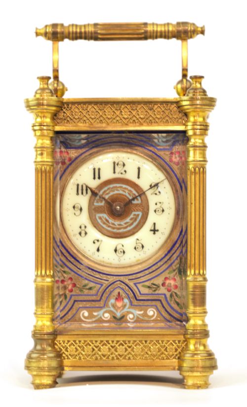 A 19TH CENTURY FRENCH CHAMPLEVE ENAMEL CARRIAGE CLOCK - ADDITIONAL PHOTO 1
