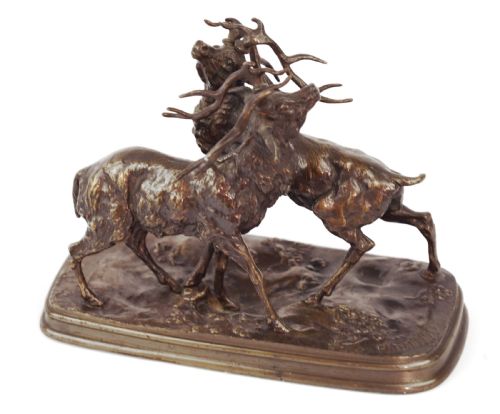after ferdinand pautrot 18321874 french bronze figure of two stags - CATEGORY: ANTIQUE SCULPTURES - DATED 1850