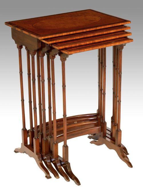 a quality set of late victorian mahogany inlaid quarteto tables - CATEGORY: ANTIQUE TABLES - DATED VICTORIAN