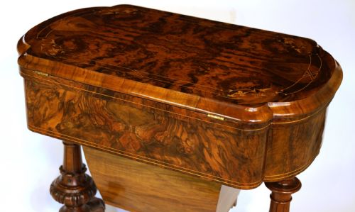 A FINE QUALITY LATE 19TH CENTURY BURR WALNUT GAMESWORK TABLE - ADDITIONAL PHOTO 2