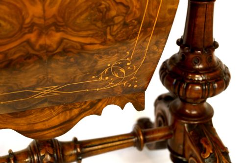 A FINE QUALITY LATE 19TH CENTURY BURR WALNUT GAMESWORK TABLE - ADDITIONAL PHOTO 6