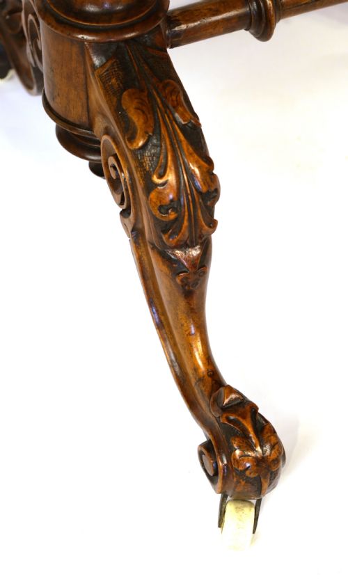 A FINE QUALITY LATE 19TH CENTURY BURR WALNUT GAMESWORK TABLE - ADDITIONAL PHOTO 7