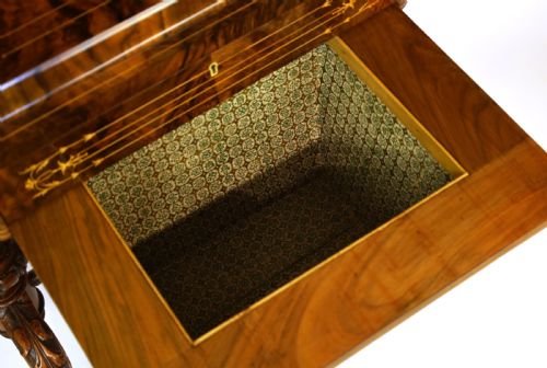 A FINE QUALITY LATE 19TH CENTURY BURR WALNUT GAMESWORK TABLE - ADDITIONAL PHOTO 8