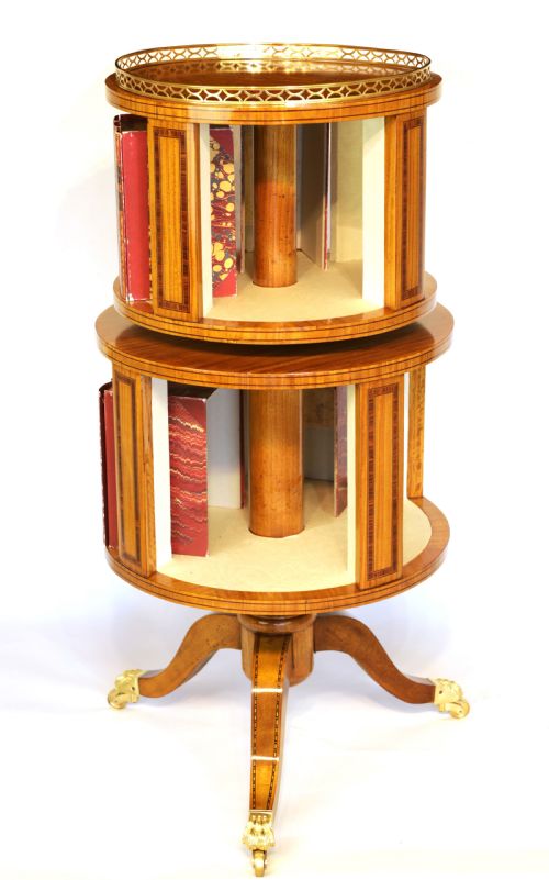 A FINE VICTORIAN BURR WALNUT INLAID REVOLVING LIBRARY BOOKCASE - ADDITIONAL PHOTO 2