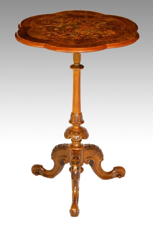 a fine quality victorian burrwalnut inlaid shaped moulded edge table - CATEGORY: ANTIQUE TABLES - DATED VICTORIAN
