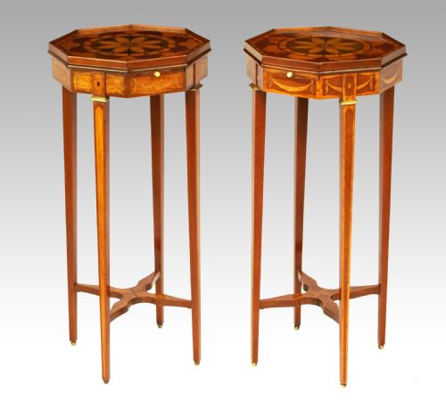 a fine quality pair of victorian inlaid mahogany kettle stands - CATEGORY: ANTIQUE FURNITURE - DATED VICTORIAN