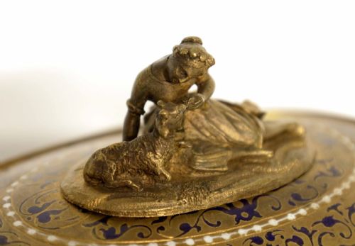 A 19TH CENTURY FRENCH OVAL CHAMPLEVE ENAMEL AND ORMOLU TABLE CASKET - ADDITIONAL PHOTO 1