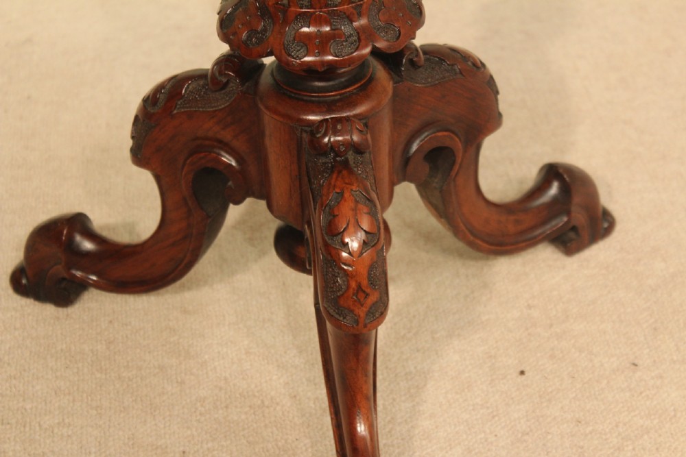 An Immaculate Victorian Burr Walnut Inlaid Petal Shaped Tripod Table View II