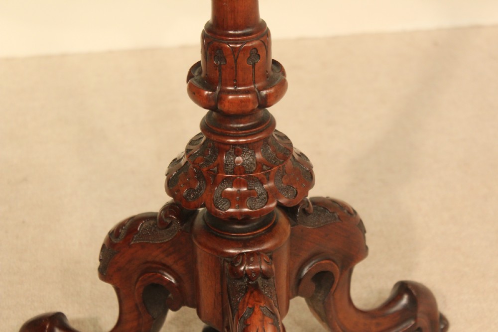 An Immaculate Victorian Burr Walnut Inlaid Petal Shaped Tripod Table View III