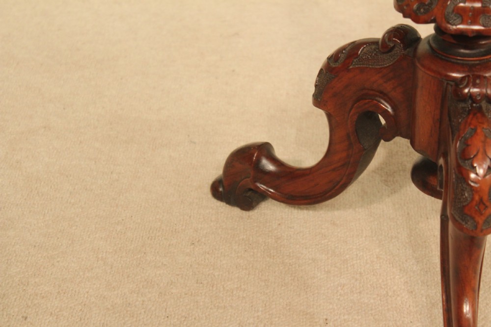 An Immaculate Victorian Burr Walnut Inlaid Petal Shaped Tripod Table View V