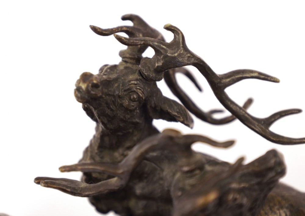 After Ferdinand Pautrot (1832-1874) French Bronze Figure of Two Stags View III