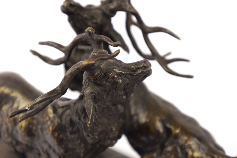 After Ferdinand Pautrot (1832-1874) French Bronze Figure of Two Stags View IV