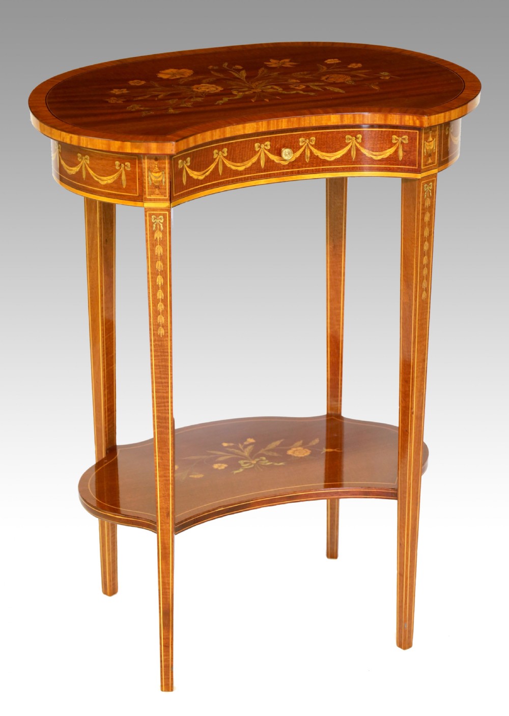 An Elegant Victorian Inlaid Mahogany Kidney Shaped Side Table