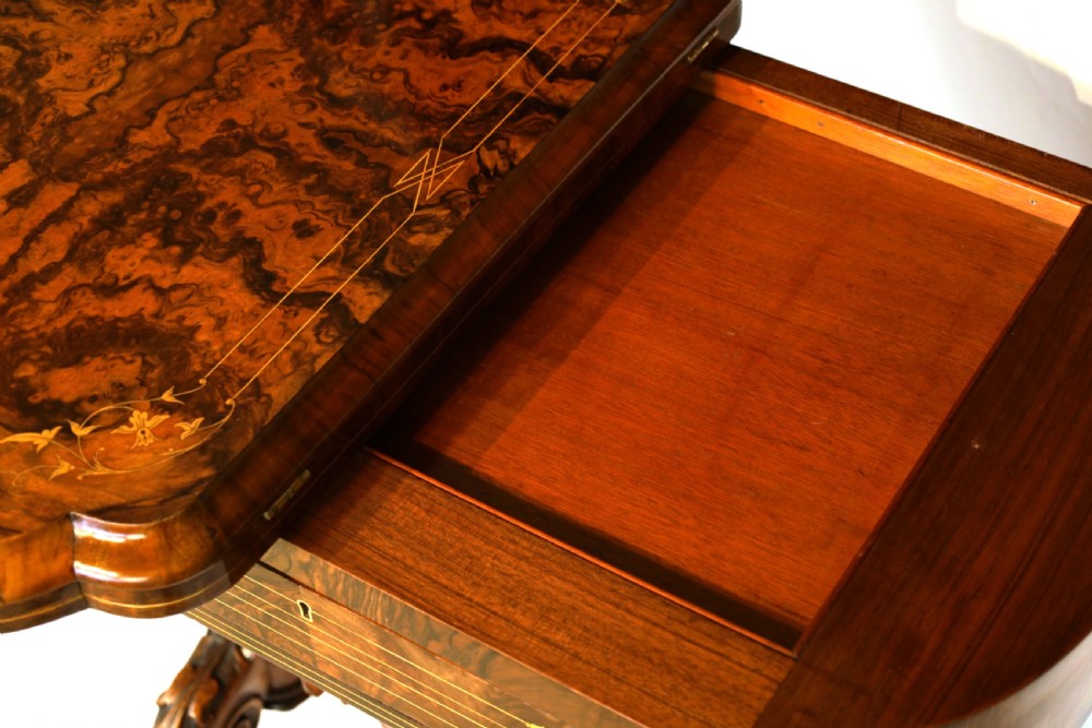 A Fine Quality Late 19th Century Burr Walnut Games/Work Table View V