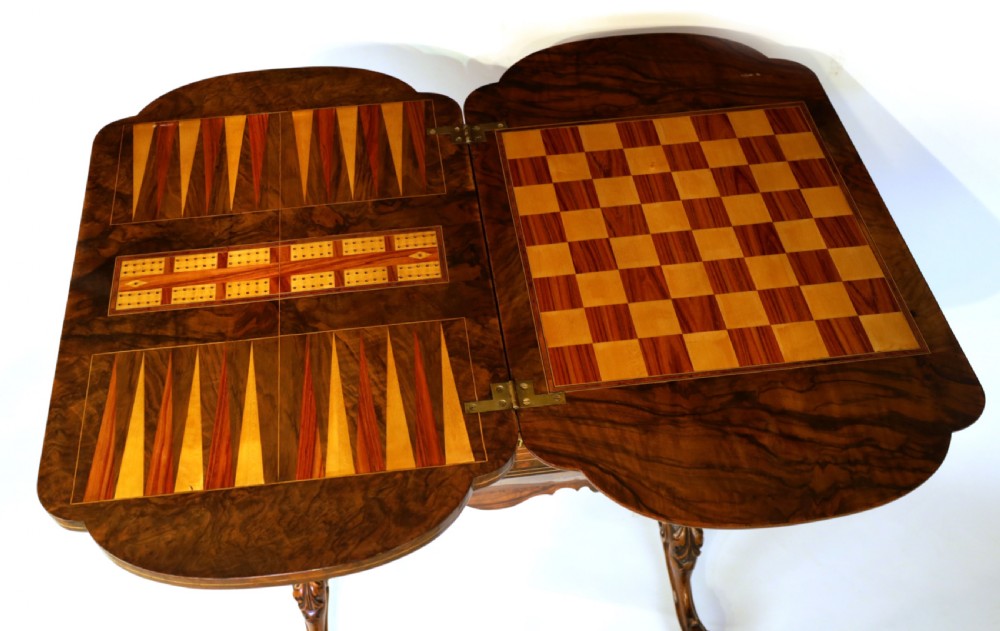 A Fine Quality Late 19th Century Burr Walnut Games/Work Table View VI