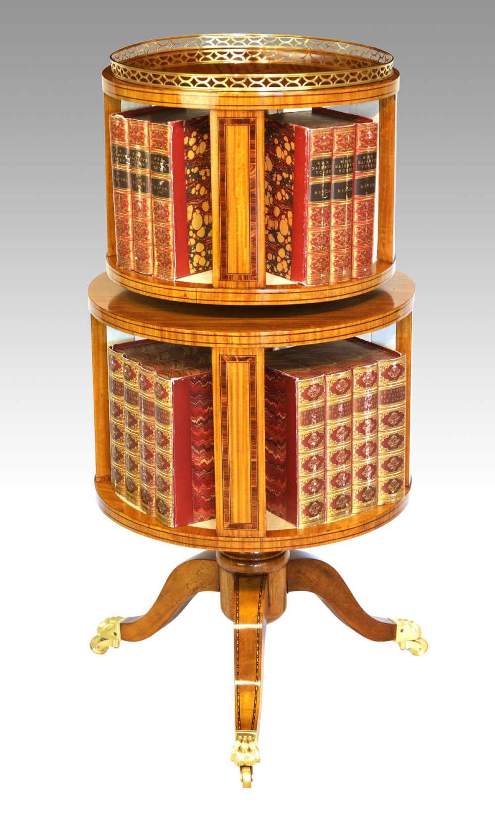 A Fine Victorian Burr Walnut Inlaid Revolving Library Bookcase