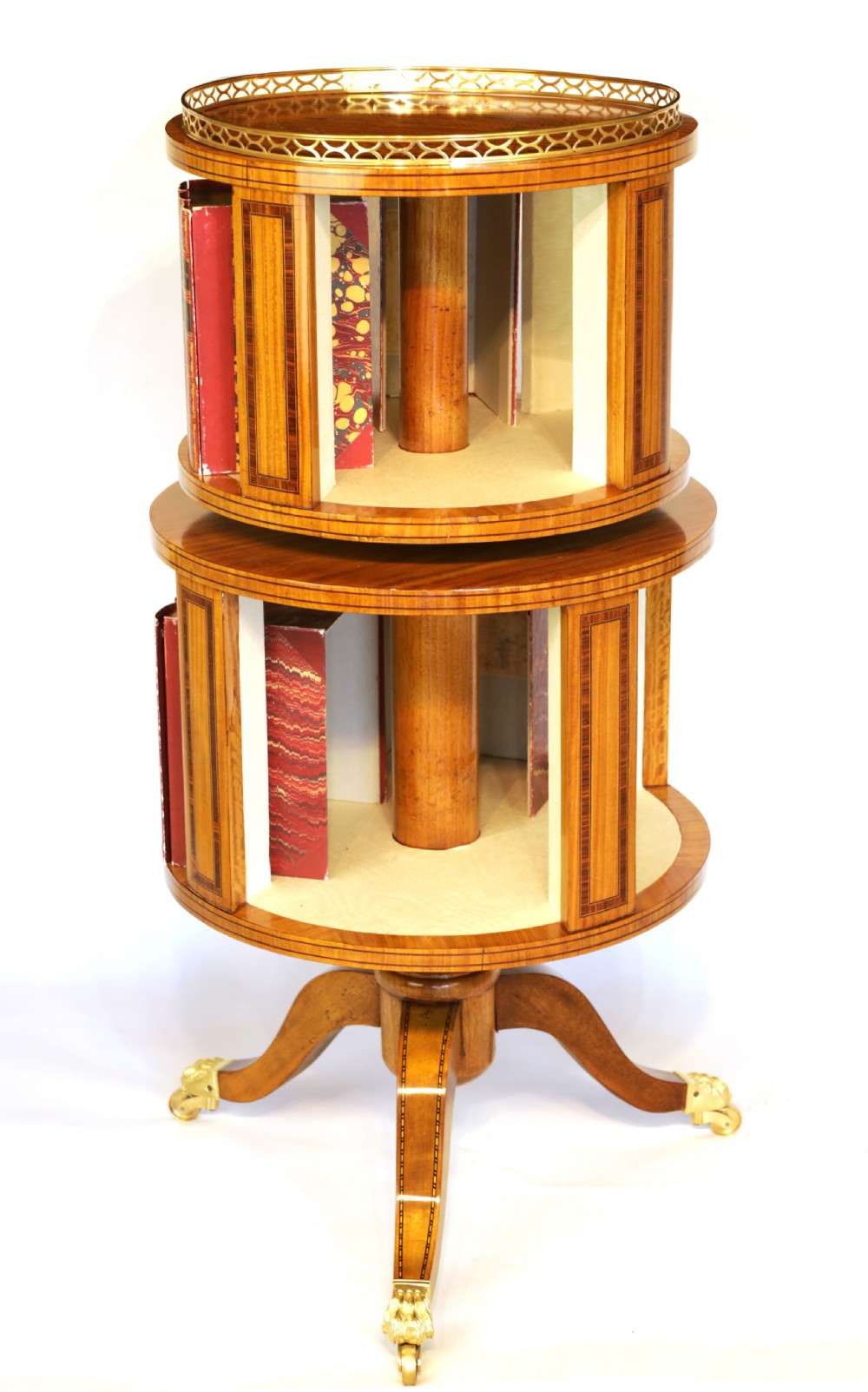 A Fine Victorian Burr Walnut Inlaid Revolving Library Bookcase View III