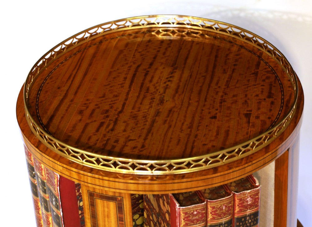 A Fine Victorian Burr Walnut Inlaid Revolving Library Bookcase View VI