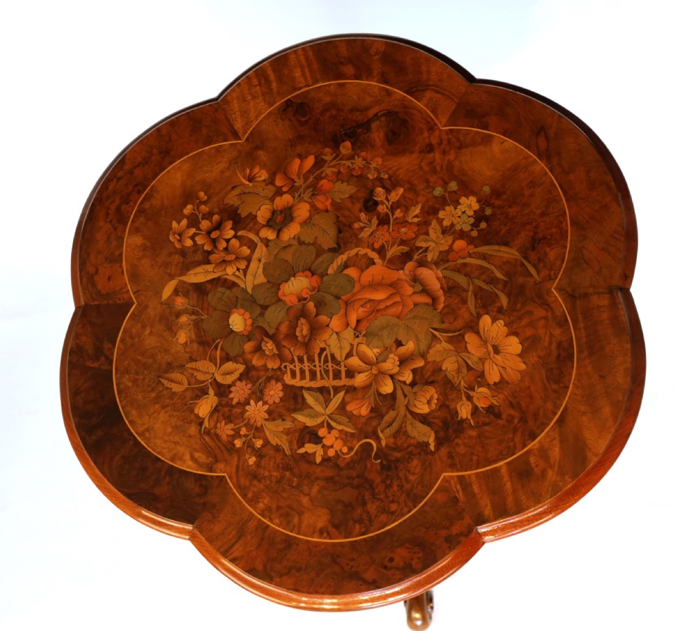 A Fine Quality Victorian Burr-Walnut Inlaid Shaped Moulded Edge Table View II