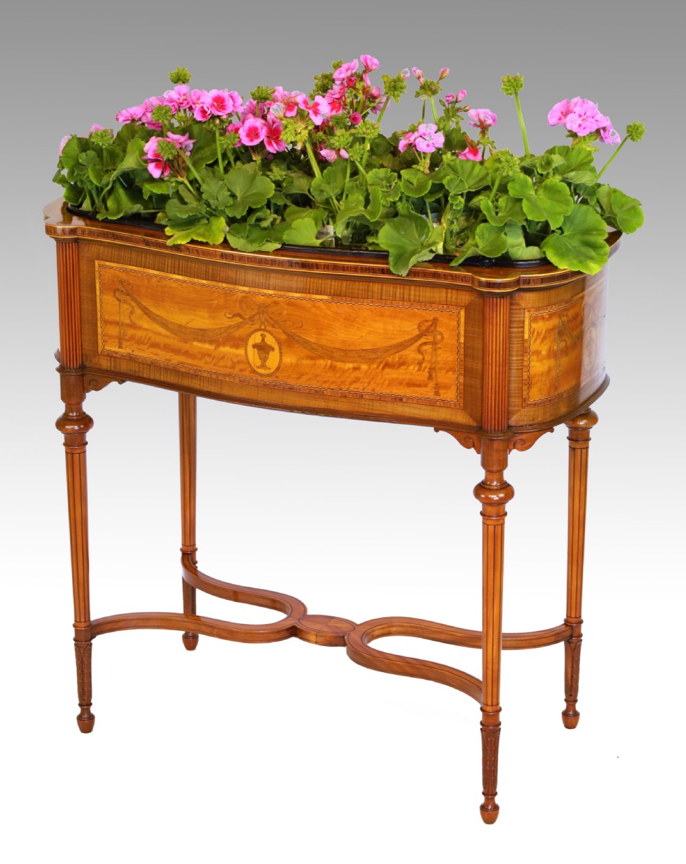 A Fine Victorian Burr Walnut and Satinwood inlaid Standing Jardinière