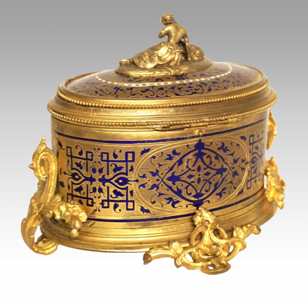 A 19th Century French Oval Champleve Enamel and Ormolu Table Casket View III