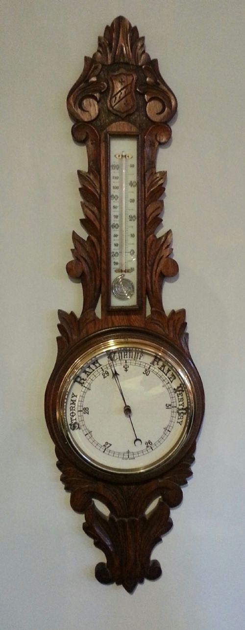 Victorian Oak Aneroid Barometer